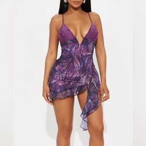 Fashion Nova Asymmetrical Purple Mini Dress